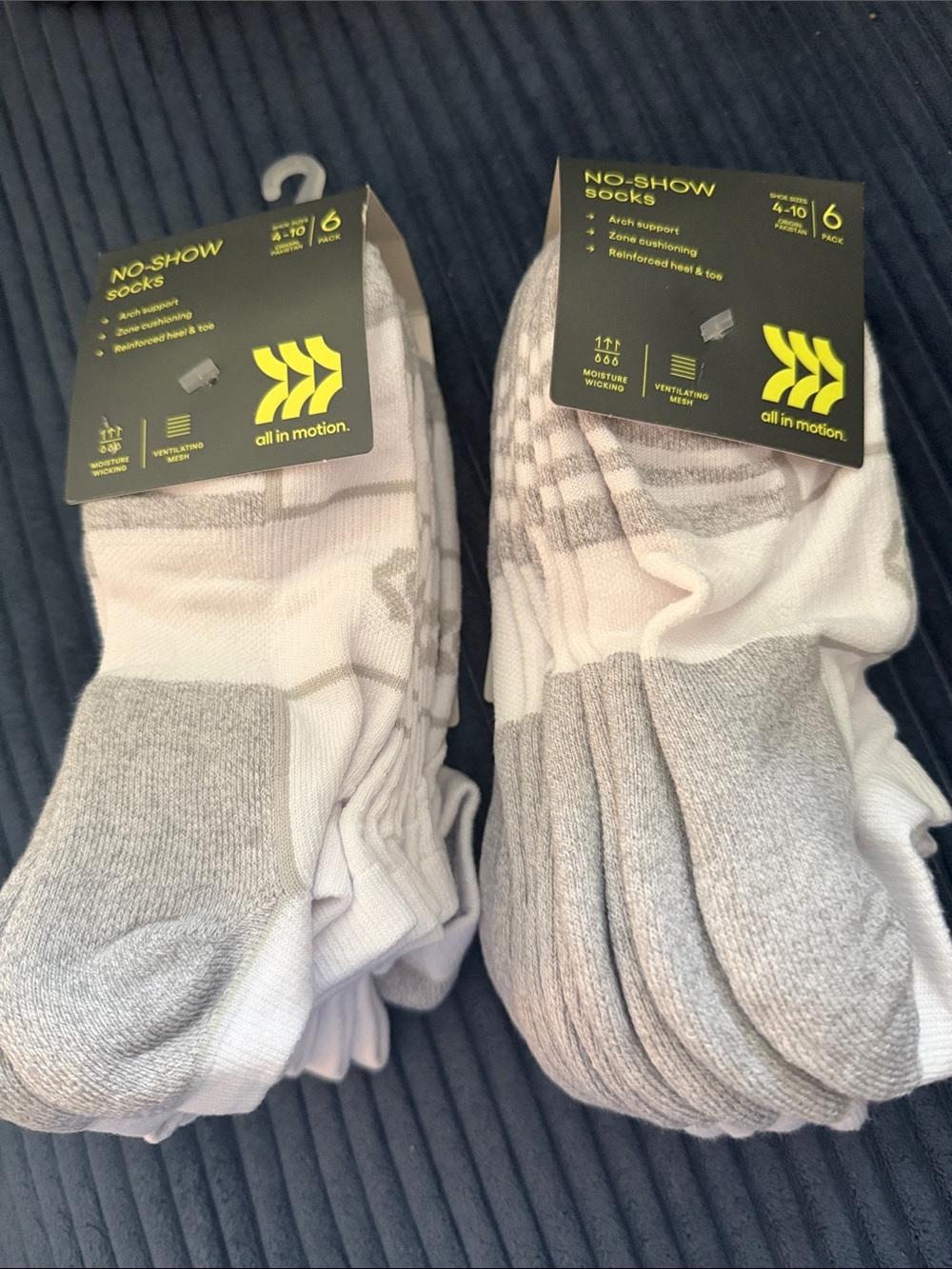 All in motion No-Show Athletic Socks - White & Gray (6 Pack)